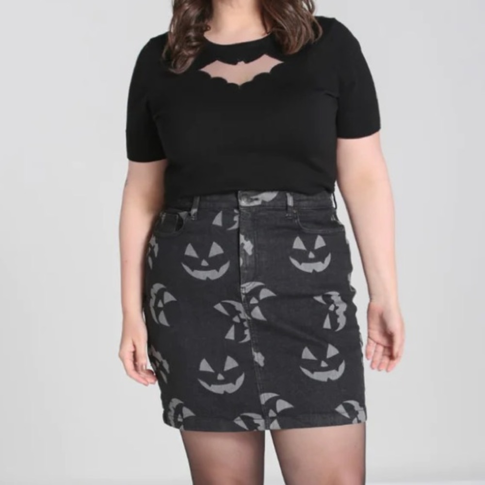 Hell Bunny Jack-O-Lantern Denim Skirt